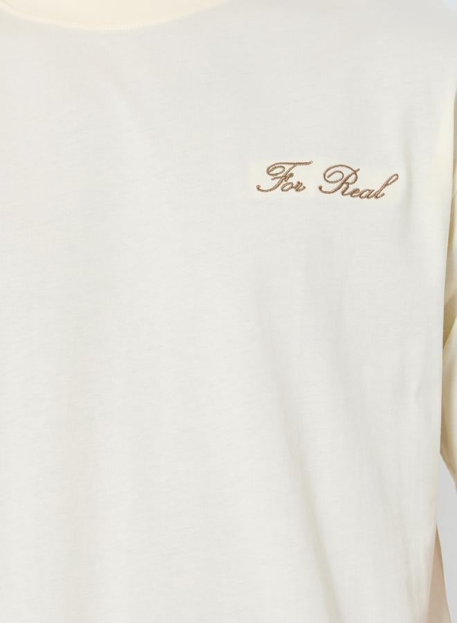 Styli Men Cream Embroidered Oversized T-Shirt - Image 3